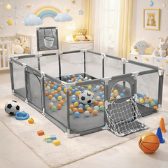 3-in-1 Kids Ball Pit Playpen Arena – Basketball Hoop & Football Goal Set 🏀⚽🎪