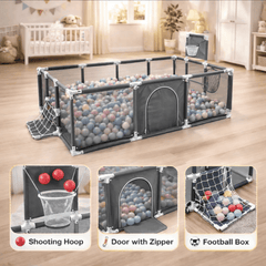 3-in-1 Kids Ball Pit Playpen Arena – Basketball Hoop & Football Goal Set 🏀⚽🎪