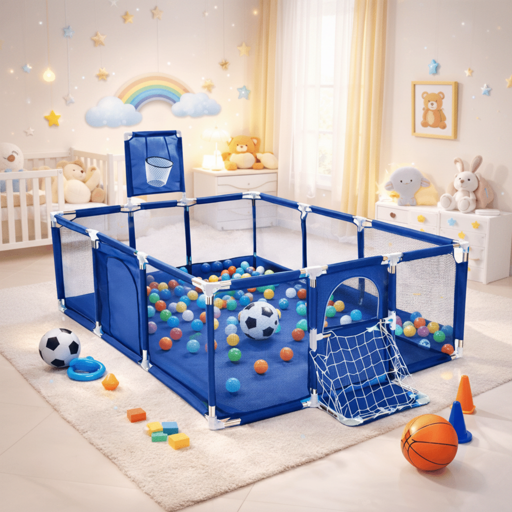 3-in-1 Kids Ball Pit Playpen Arena – Basketball Hoop & Football Goal Set 🏀⚽🎪