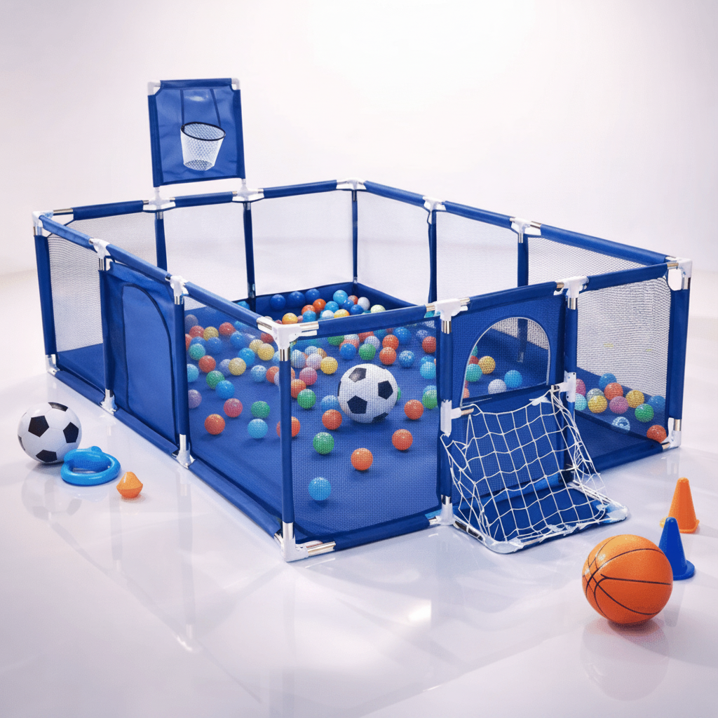 3-in-1 Kids Ball Pit Playpen Arena – Basketball Hoop & Football Goal Set 🏀⚽🎪