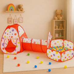 3-in-1 Pop-Up Tunnel Tent Set – Playhouse, Crawl Tunnel & Ball Pit 🎪🌈✨