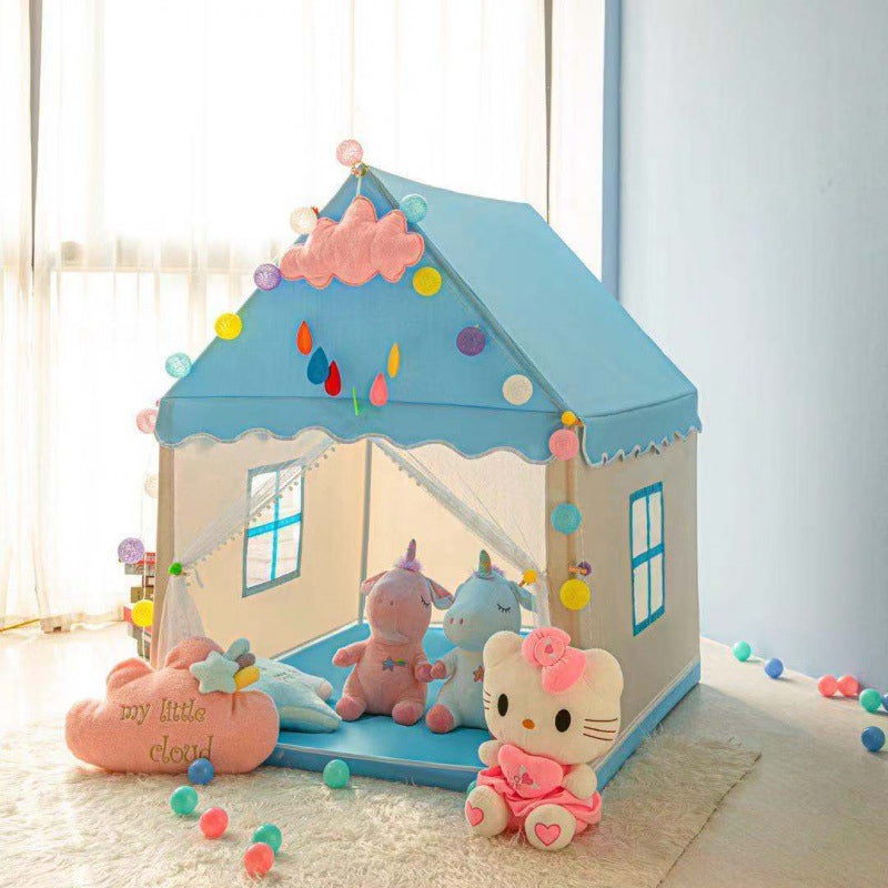Modern Blue Castle Tent House with Curtains & Window