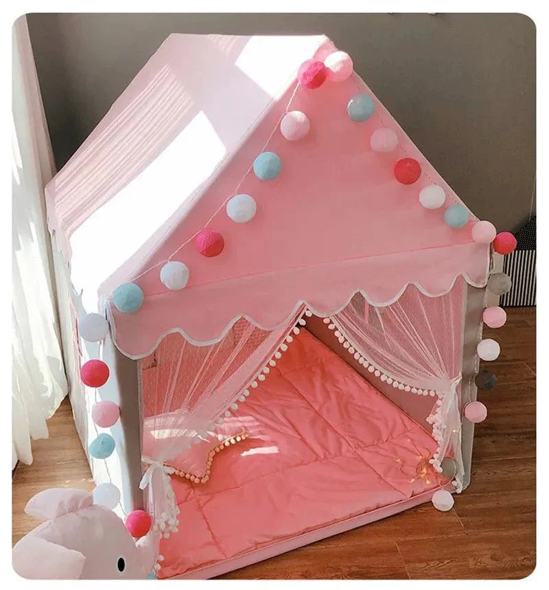 Little Princess Play Tent House With Fairy Lights – Cozy Indoor Castle for Kids 👑🏰✨