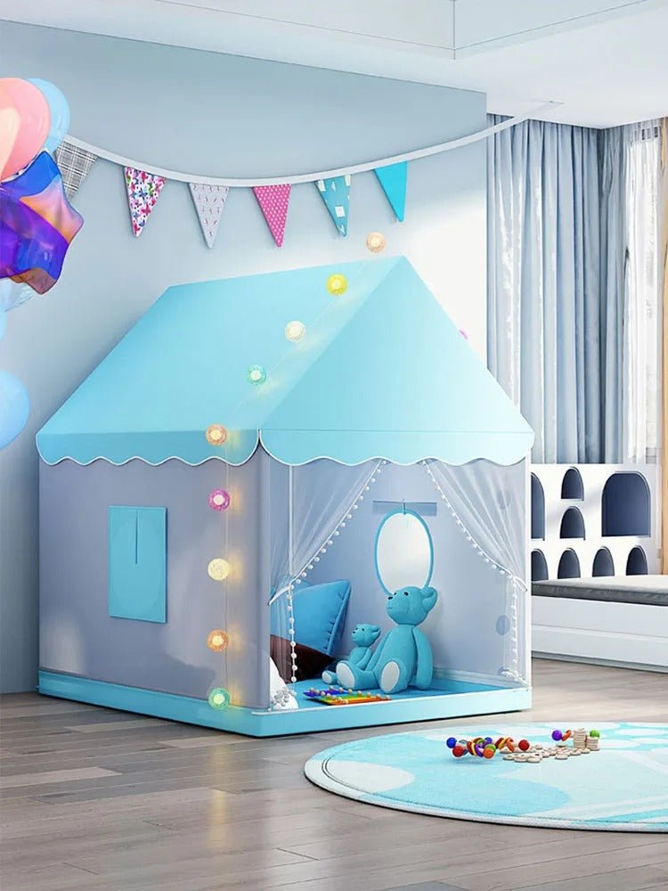 Modern Blue Castle Tent House with Curtains & Window