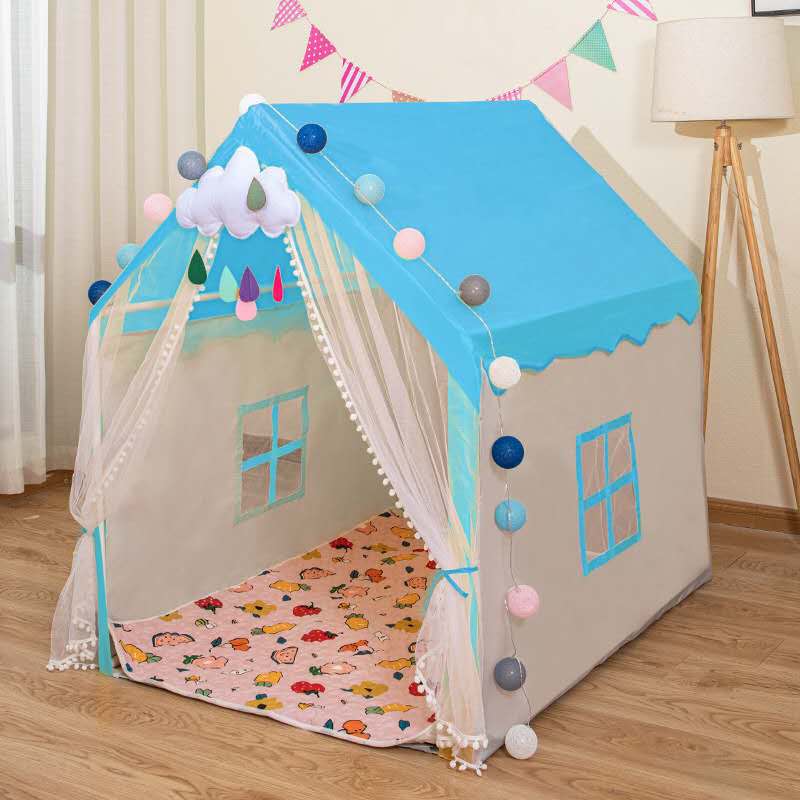 Modern Blue Castle Tent House with Curtains & Window