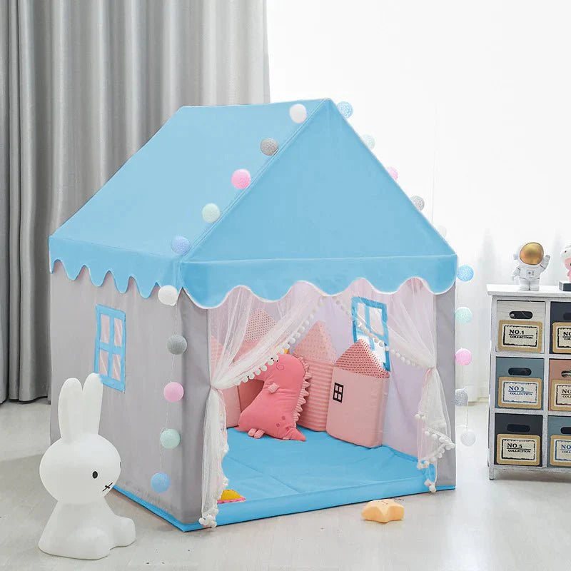Modern Blue Castle Tent House with Curtains & Window
