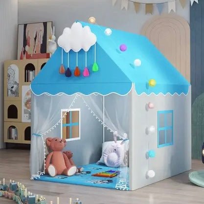 Modern Blue Castle Tent House with Curtains & Window